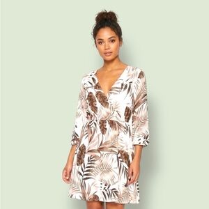 Old Navy White and Brown Palm-Print Swim Coverup Dress